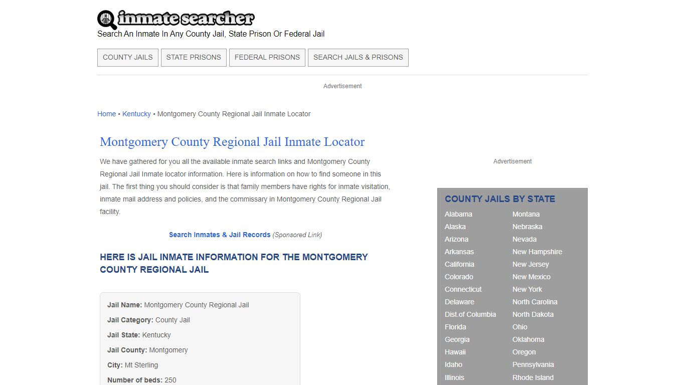 Montgomery County Regional Jail Inmate Locator - Inmate Searcher